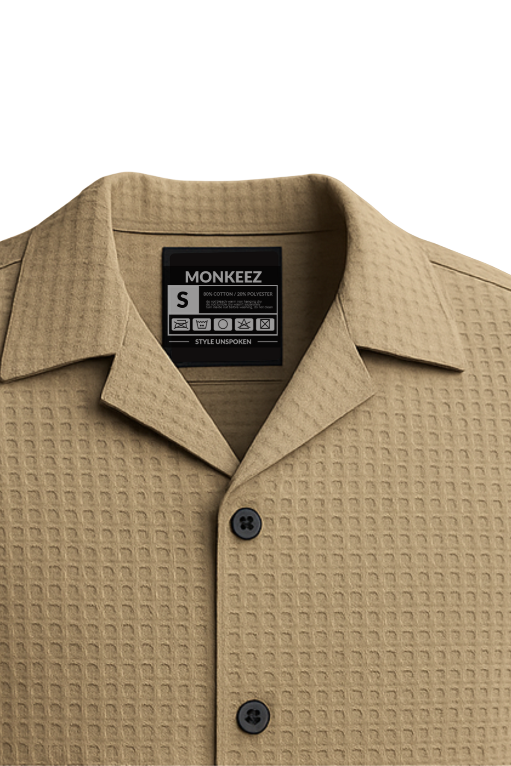 Mens Texture Structured Cuban Collar Shirt - Beige