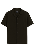 Crinkle Cuban Collar Shirt - Black
