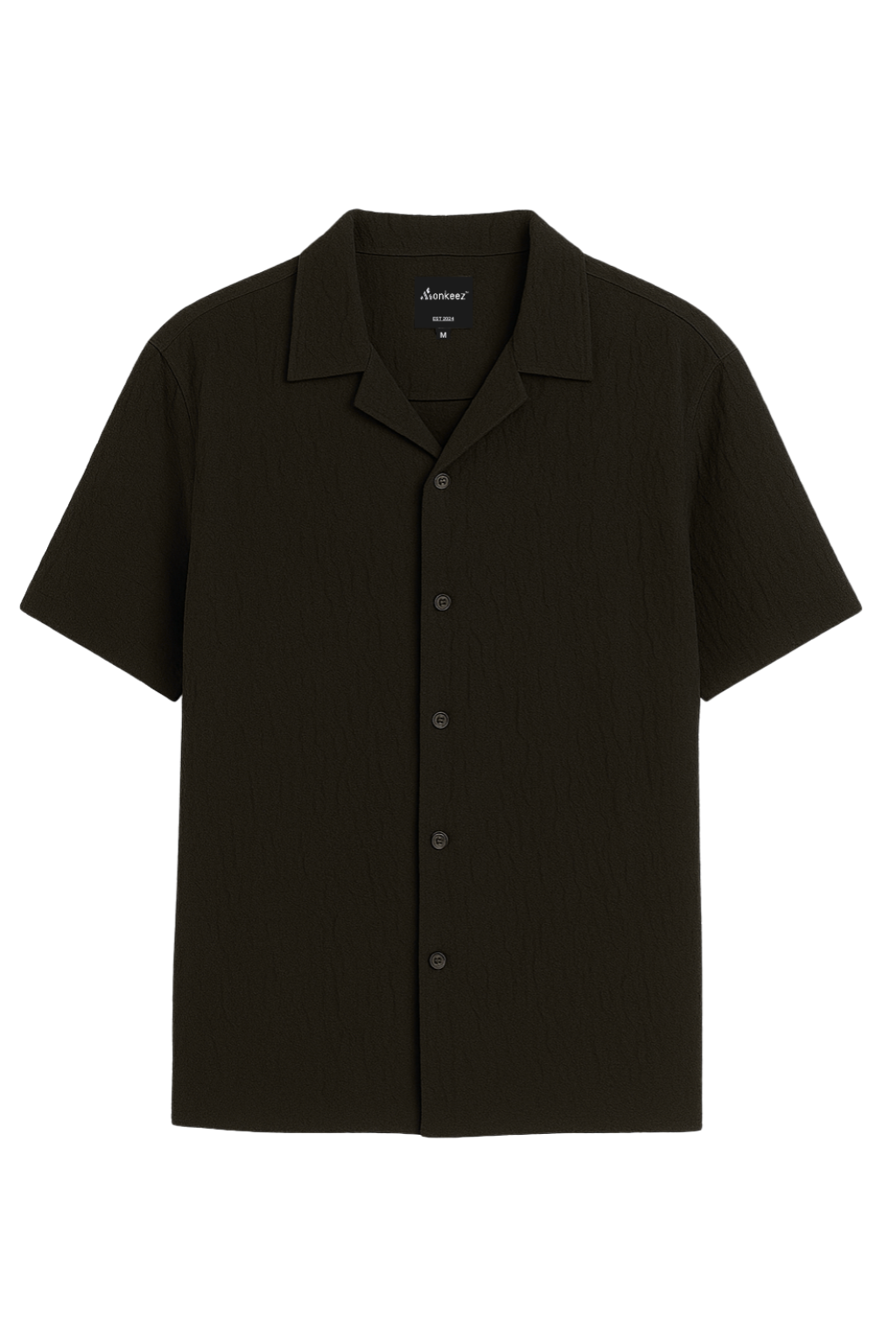 Crinkle Cuban Collar Shirt - Black