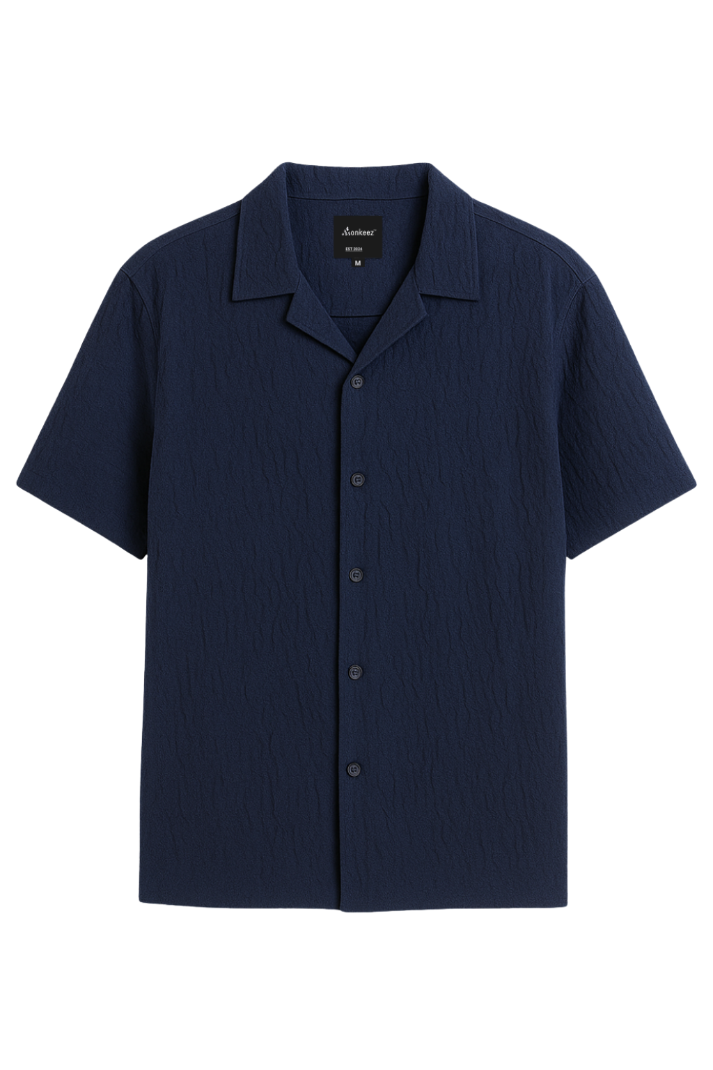 Crinkle Cuban Collar Shirt - Navy Blue