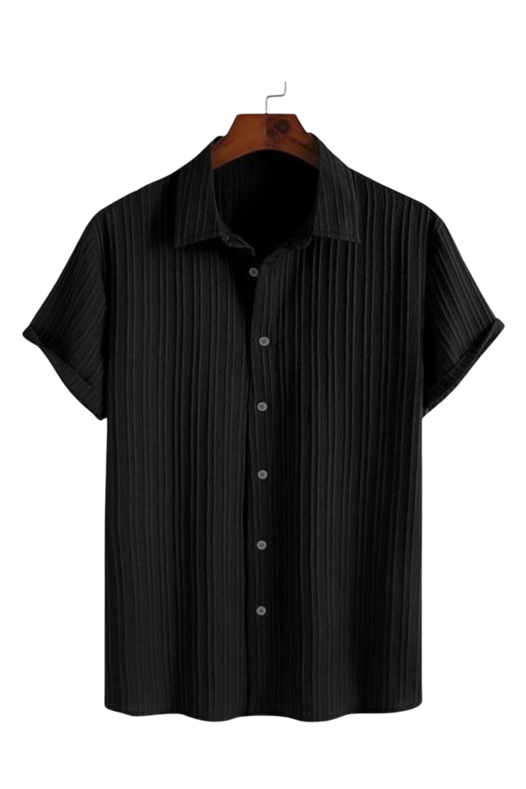 Mens Lining Structured Cuban Collar Shirt - Black