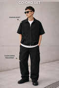 Co-Ord Set – Korean Minimalist Shirt × Plain Cargo Wide Bottom Track Pant (Unisex)
