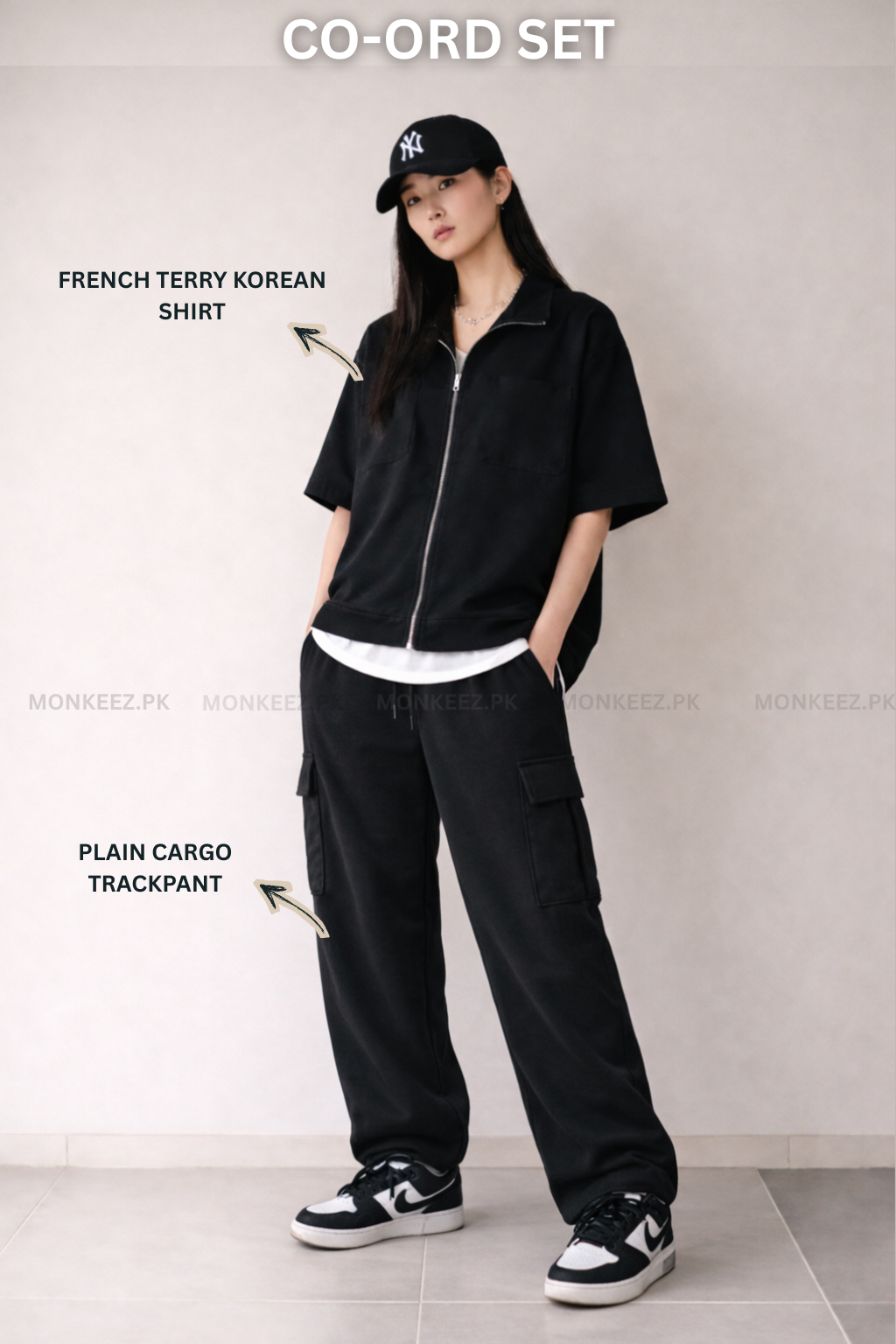 Co-Ord Set – Korean Minimalist Shirt × Plain Cargo Wide Bottom Track Pant (Unisex)