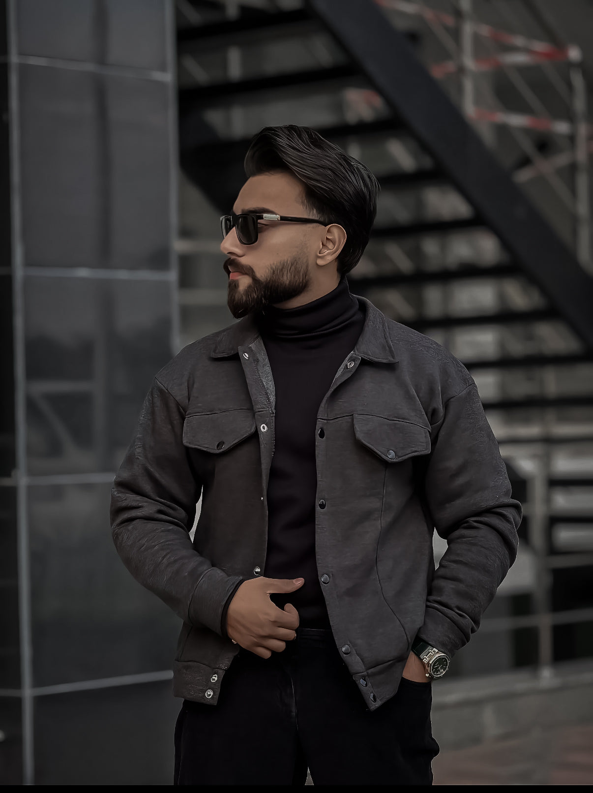 Charcoal Korean Fleece Minimalist Jacket - Unisex