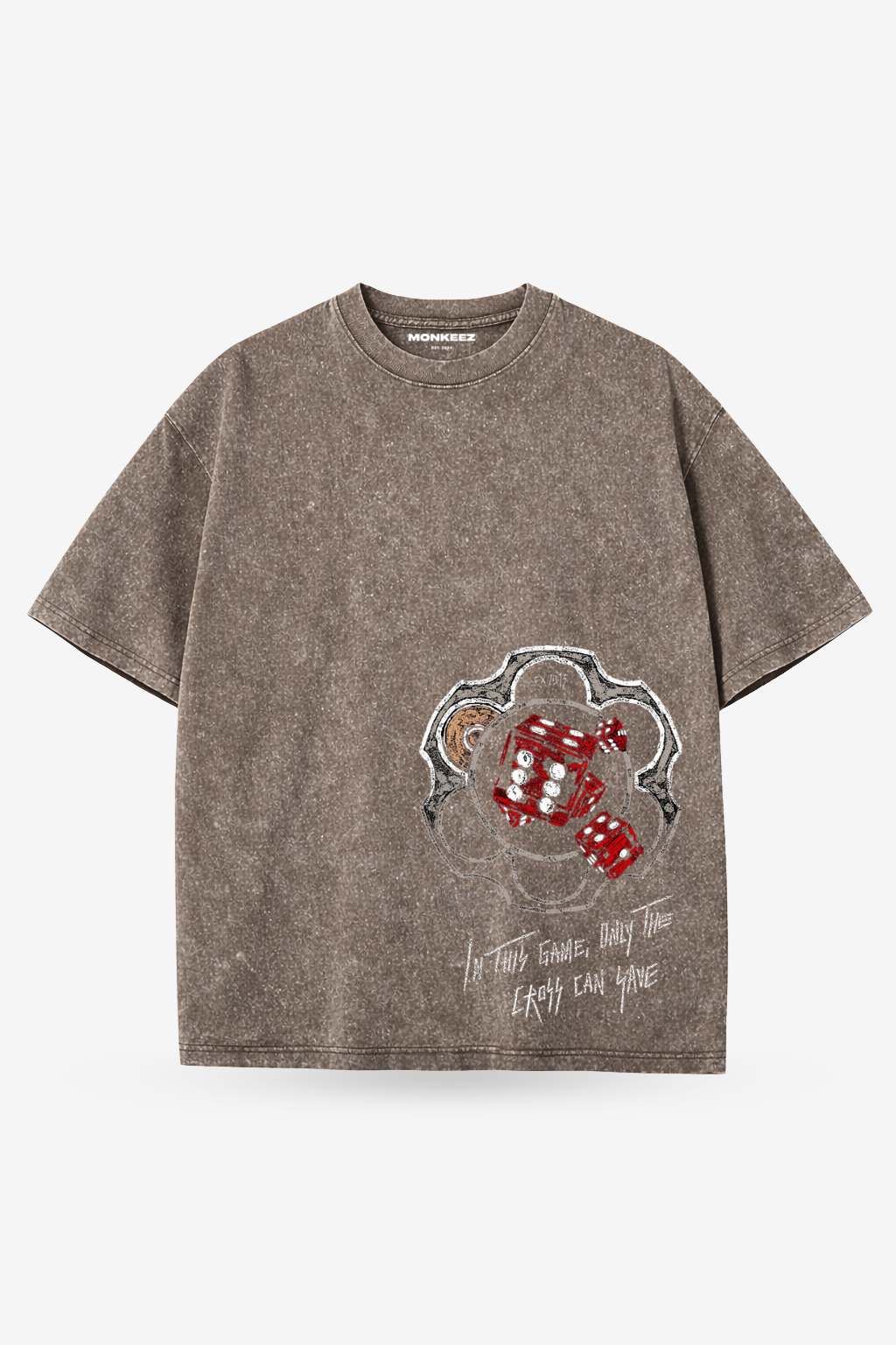 Acid Wash Roll or Die Oversized Tee - Dusty Mocha - Unisex