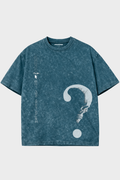 Acid Wash Mystery Skull Oversized Tee - Faded Teal - Unisex