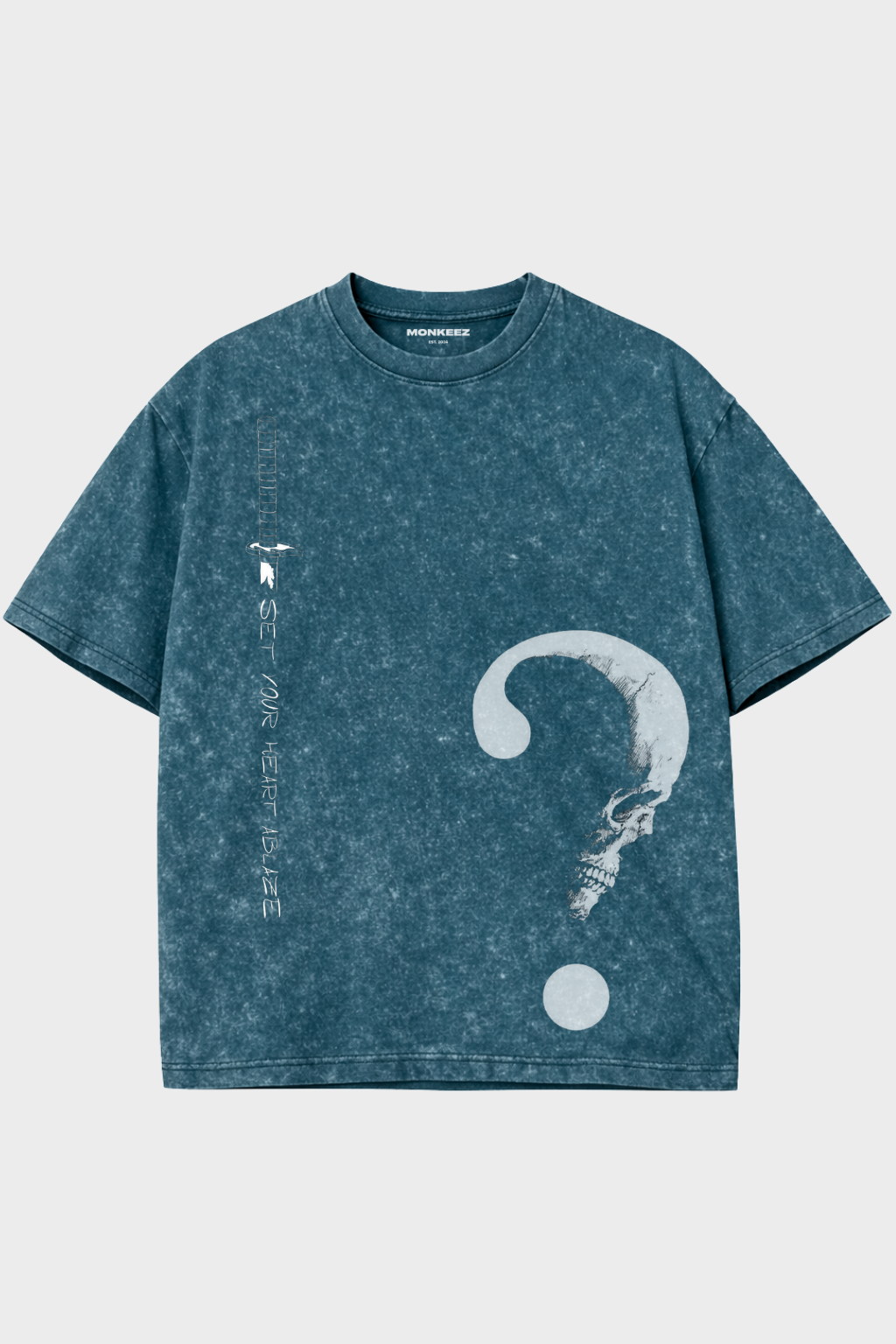 Acid Wash Mystery Skull Oversized Tee - Faded Teal - Unisex