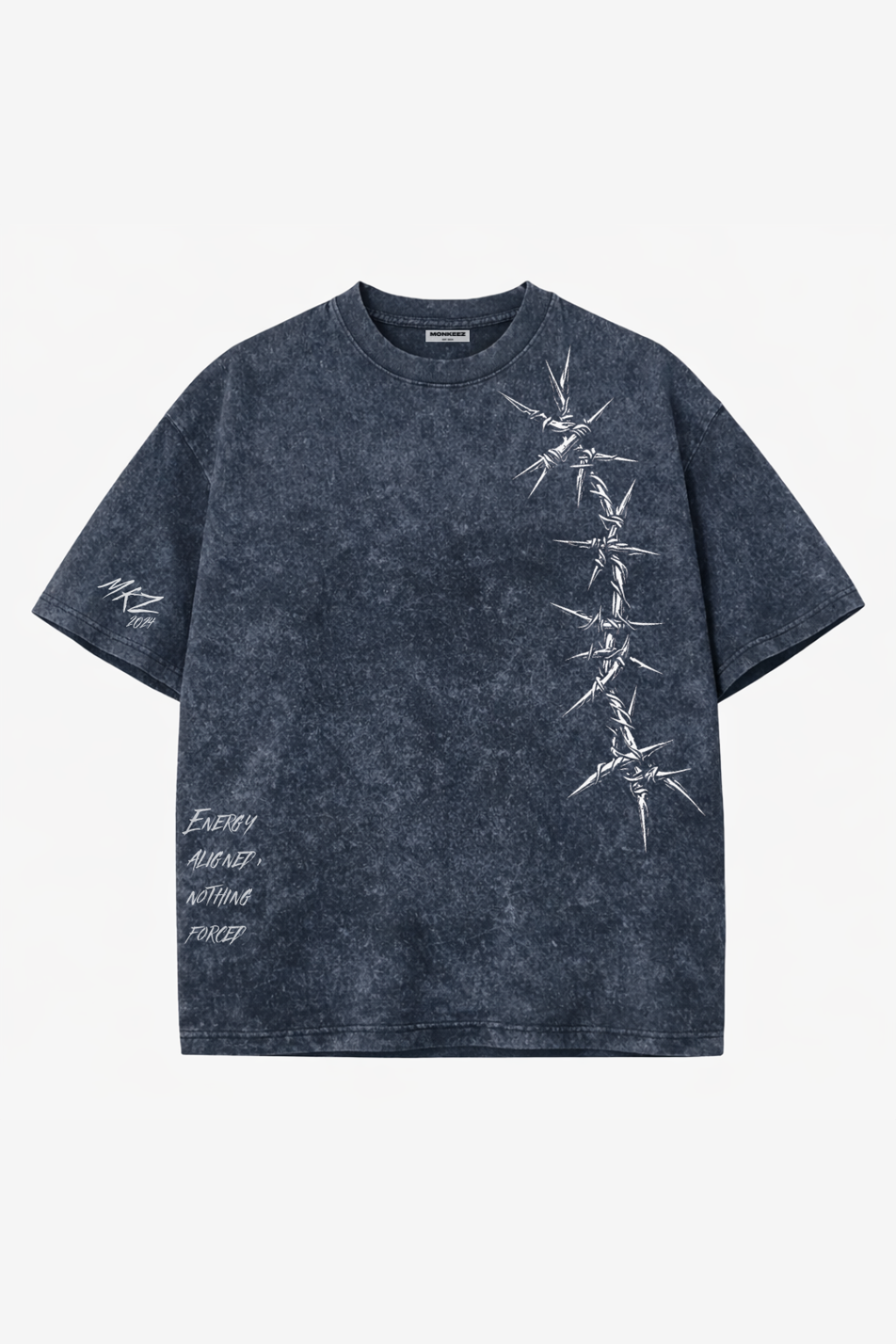 Acid Wash Razor Vine Printed Oversized Tee - Smoky Black - Unisex