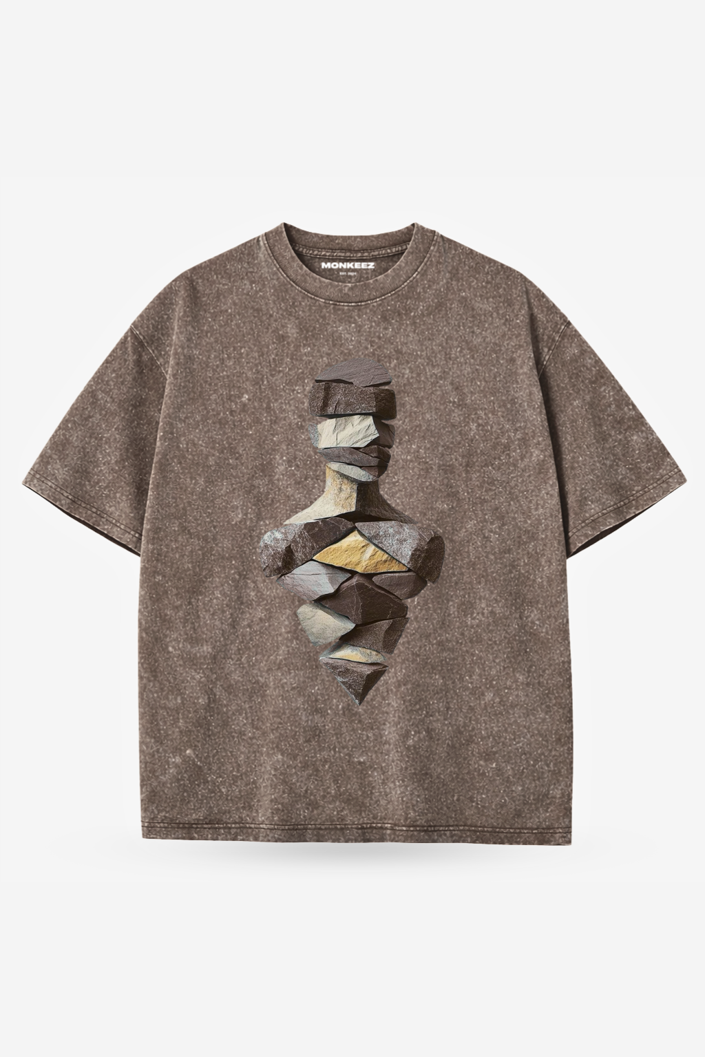 Acid Wash Broken Sculpture Oversized Tee - Dusty Mocha - Unisex