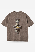 Acid Wash Broken Sculpture Oversized Tee - Dusty Mocha - Unisex