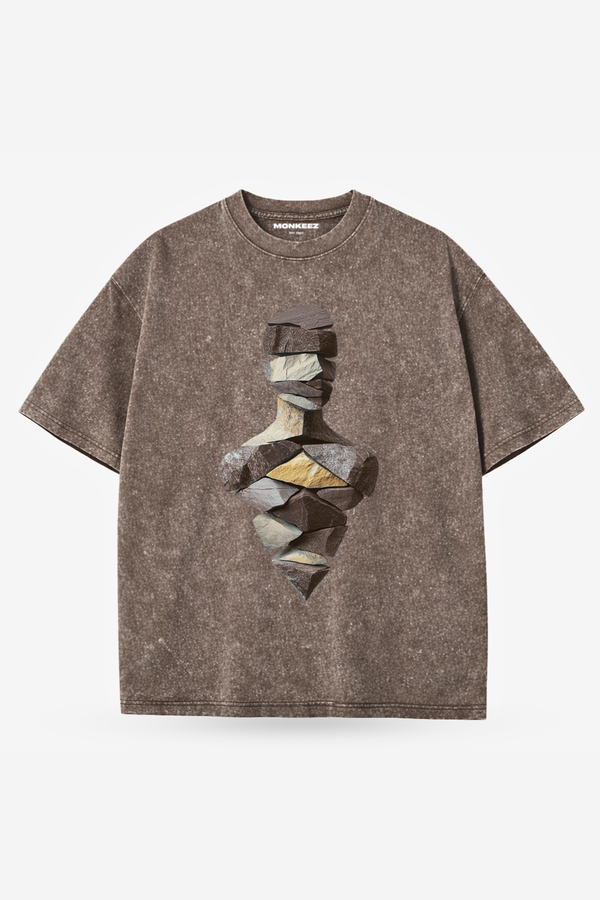 Acid Wash Broken Sculpture Oversized Tee - Dusty Mocha - Unisex