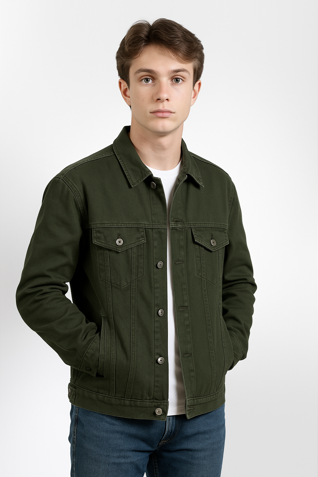 BOTTLE GREEN DENIM JACKET - UNISEX