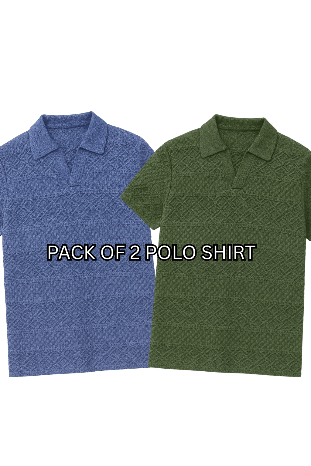PACK OF 2 JOHNY COLLAR KNITTED EMBOSED POLO - ENGLISH BLUE & OLIVE