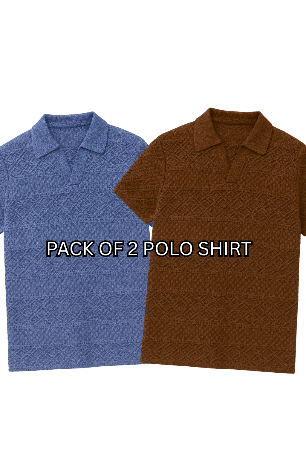 PACK OF 2 JOHNY COLLAR KNITTED EMBOSED POLO - ENGLISH BLUE & BROWN