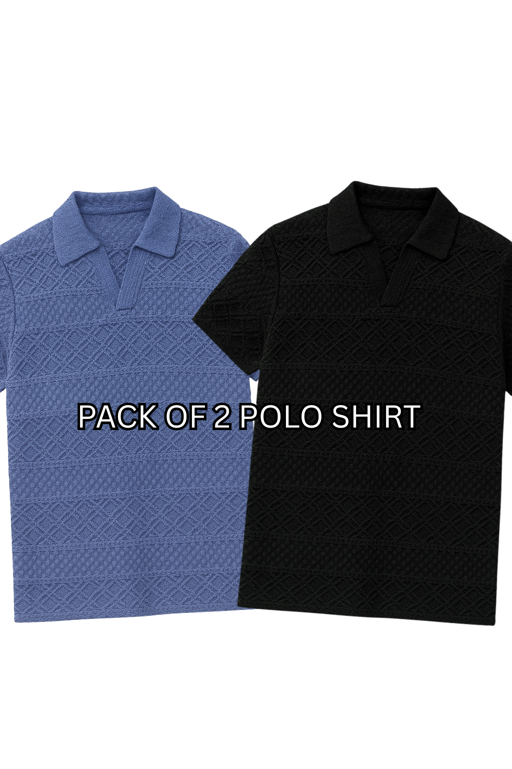 PACK OF 2 JOHNY COLLAR KNITTED EMBOSED POLO - ENGLISH BLUE & BLACK