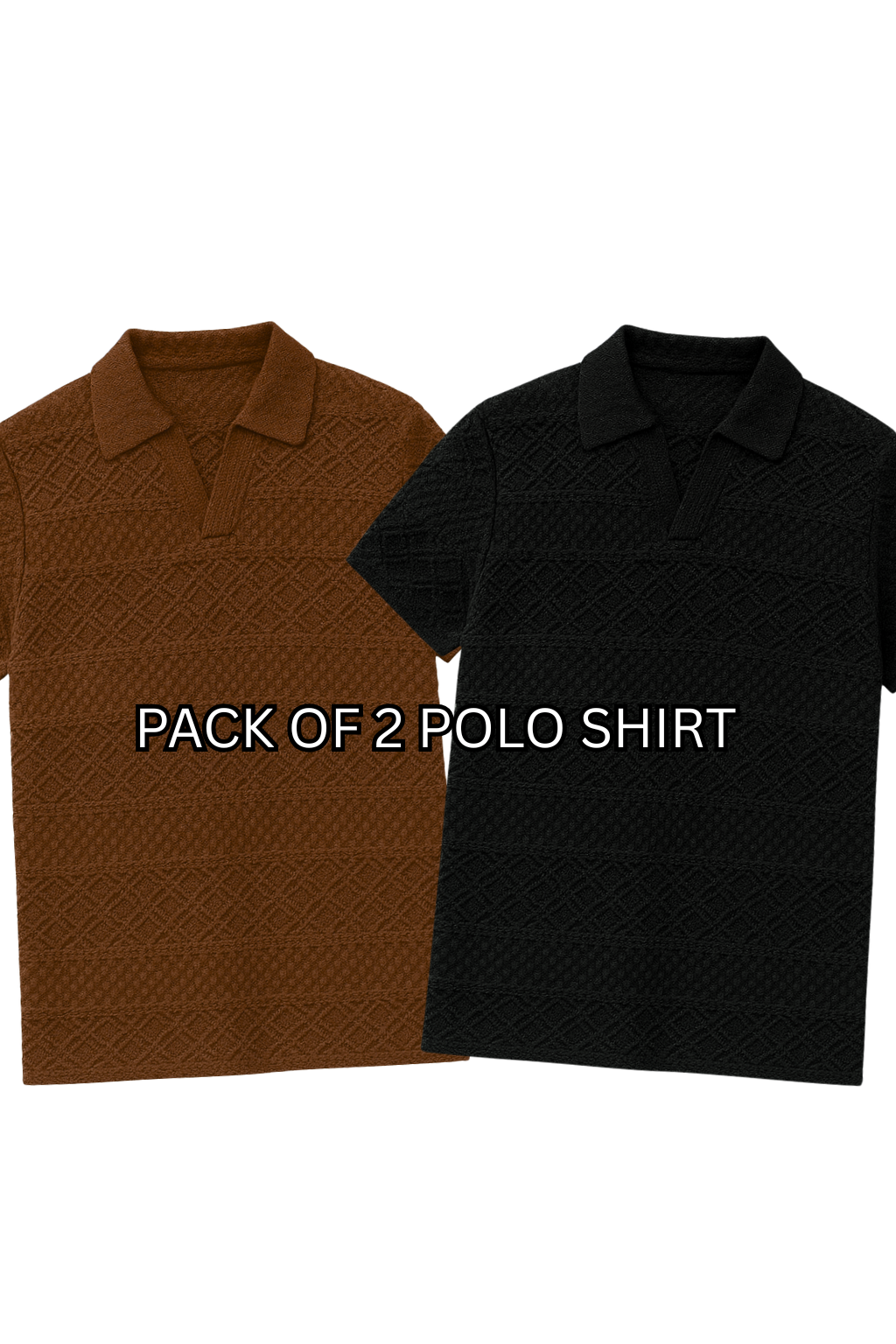 PACK OF 2 JOHNY COLLAR KNITTED EMBOSED POLO - BROWN & BLACK