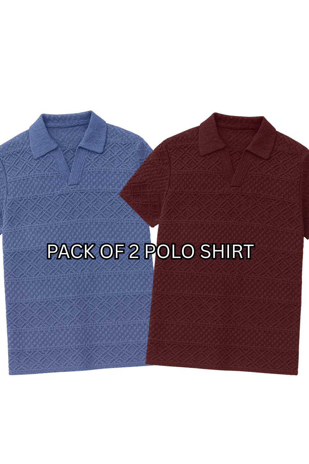 PACK OF 2 JOHNY COLLAR KNITTED EMBOSED POLO - ENGLISH BLUE & MAROON