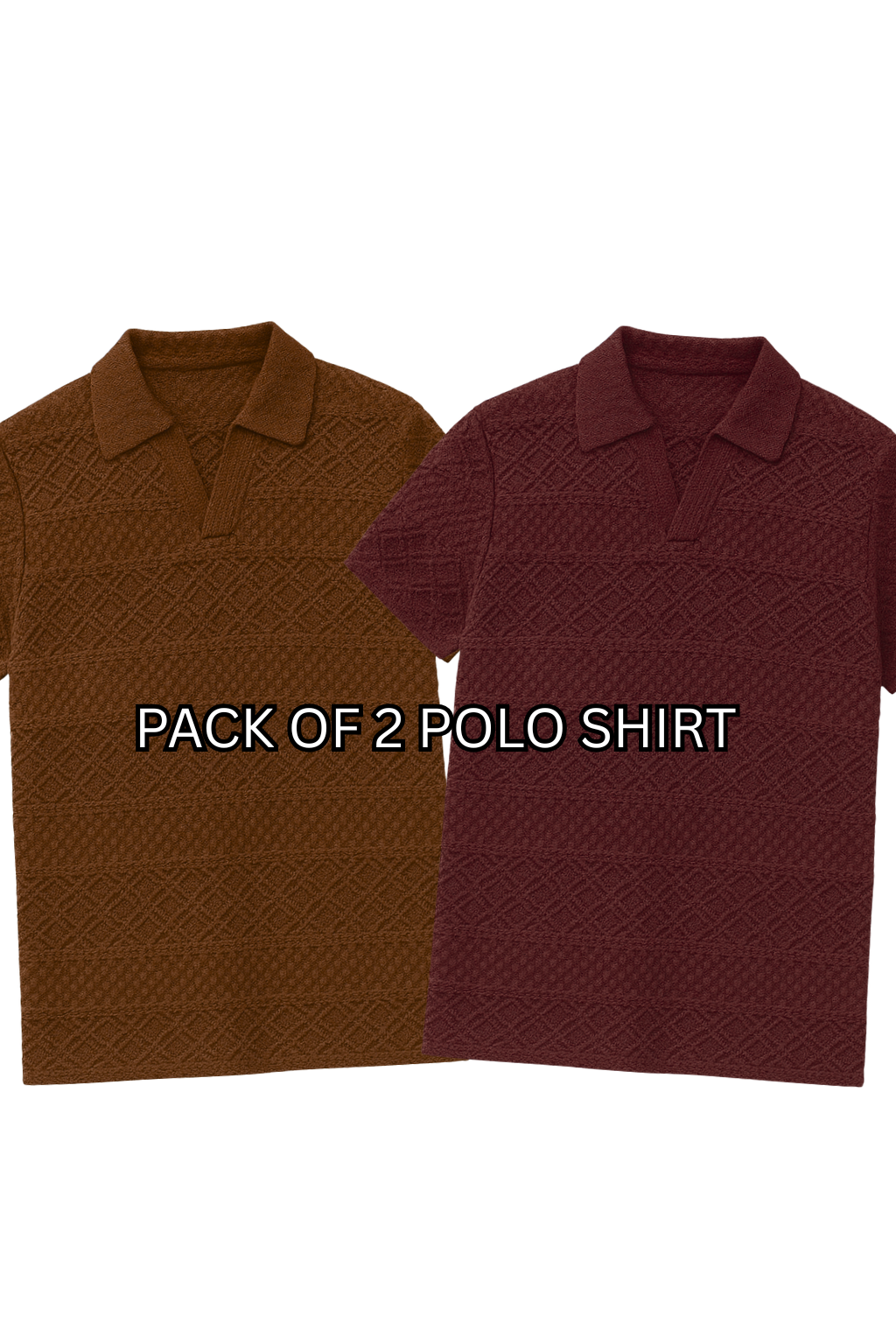 PACK OF 2 JOHNY COLLAR KNITTED EMBOSED POLO - BROWN & MAROON