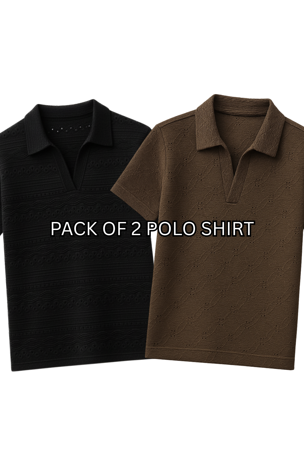 PACK OF 2 JOHNY COLLAR KNITTED EMBOSED POLO - BROWN & BLACK (JP#2)