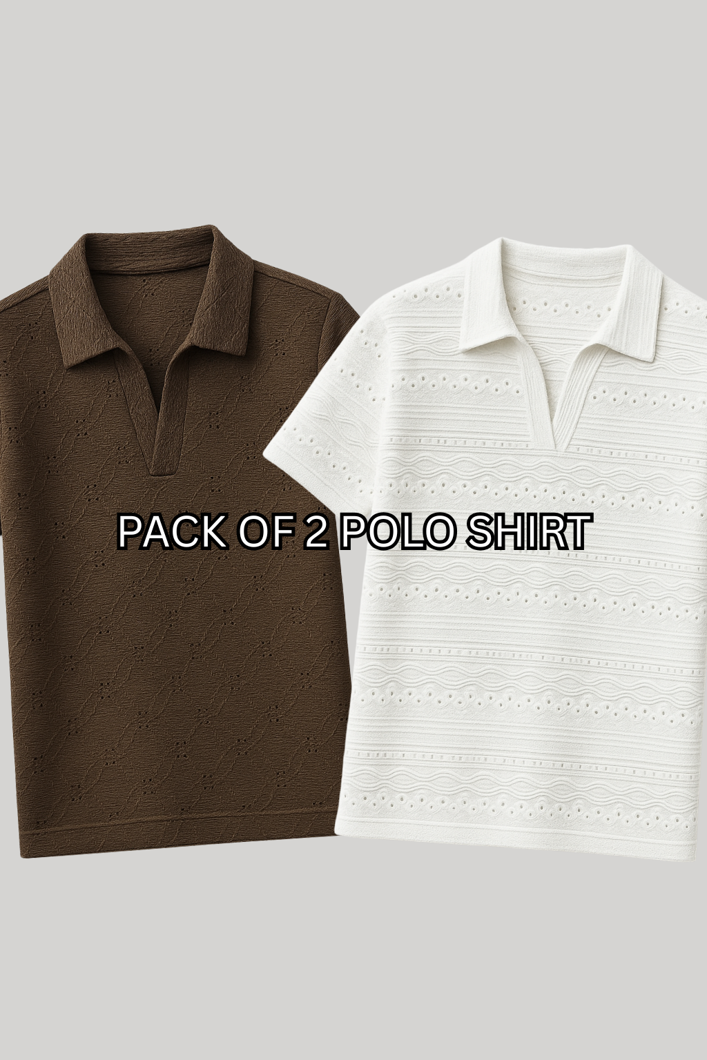 PACK OF 2 JOHNY COLLAR KNITTED EMBOSED POLO - BROWN & WHITE (JP#2)
