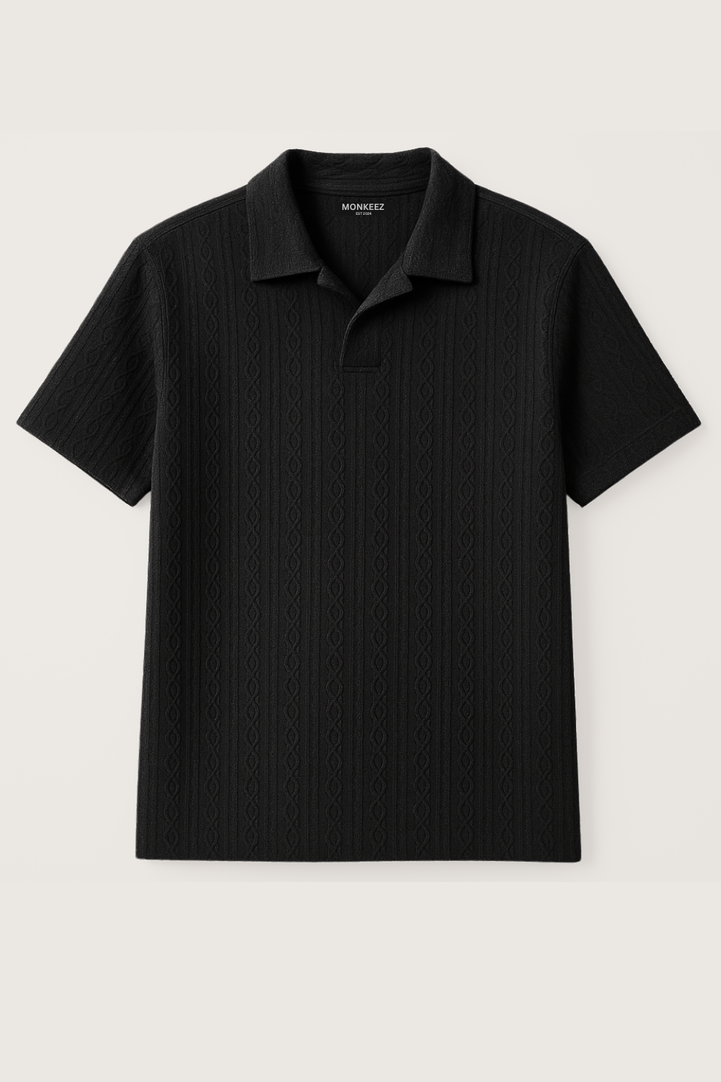 JOHNY COLLAR KNITTED EMBOSED POLO - BLACK (JP#2)