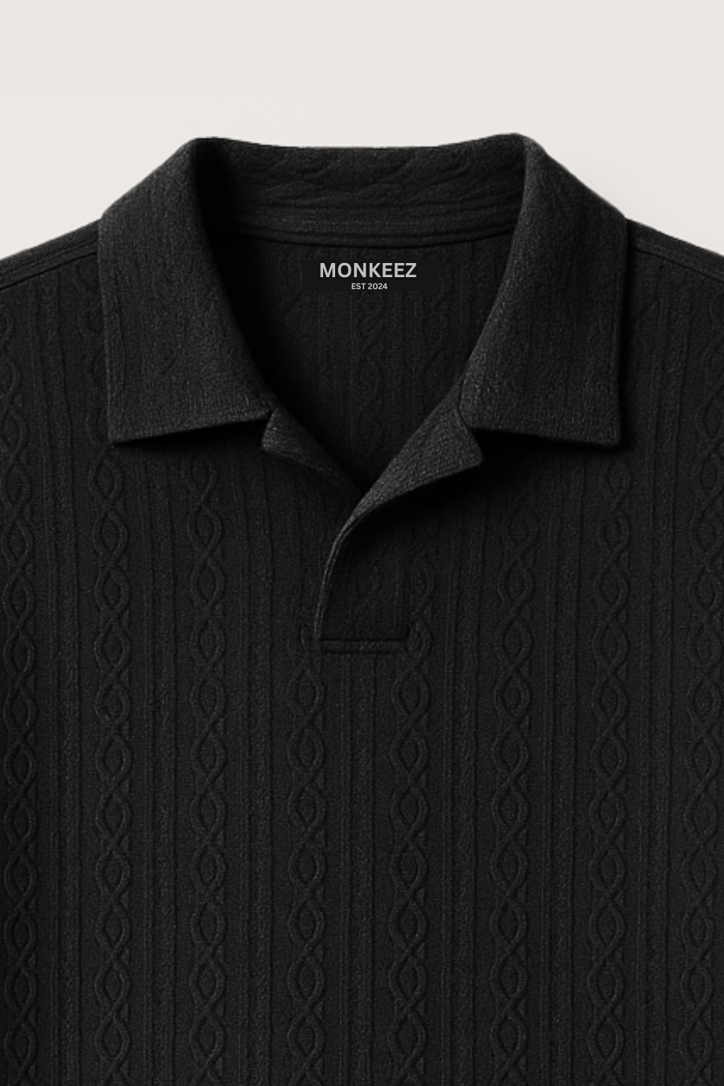 JOHNY COLLAR KNITTED EMBOSED POLO - BLACK (JP#2)