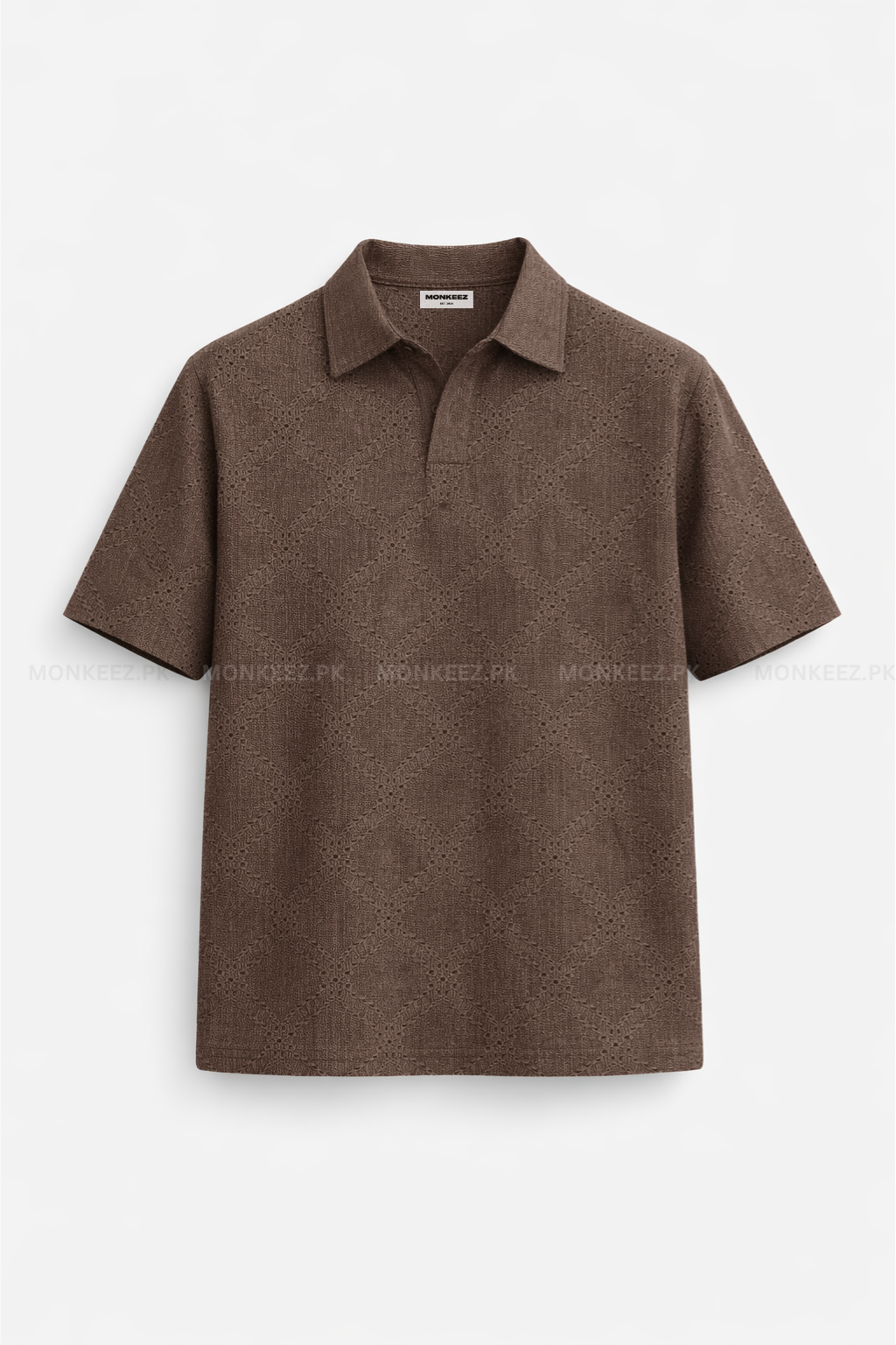 JOHNY COLLAR KNITTED DOTTED EMBOSED POLO - BROWN (JP#2)
