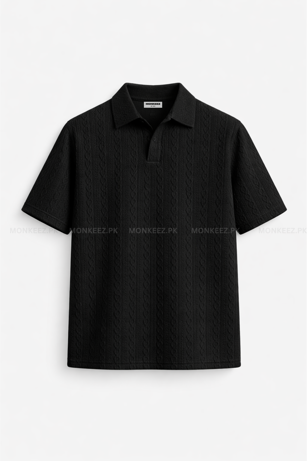 JOHNY COLLAR KNITTED EMBOSED POLO - BLACK (JP#2)