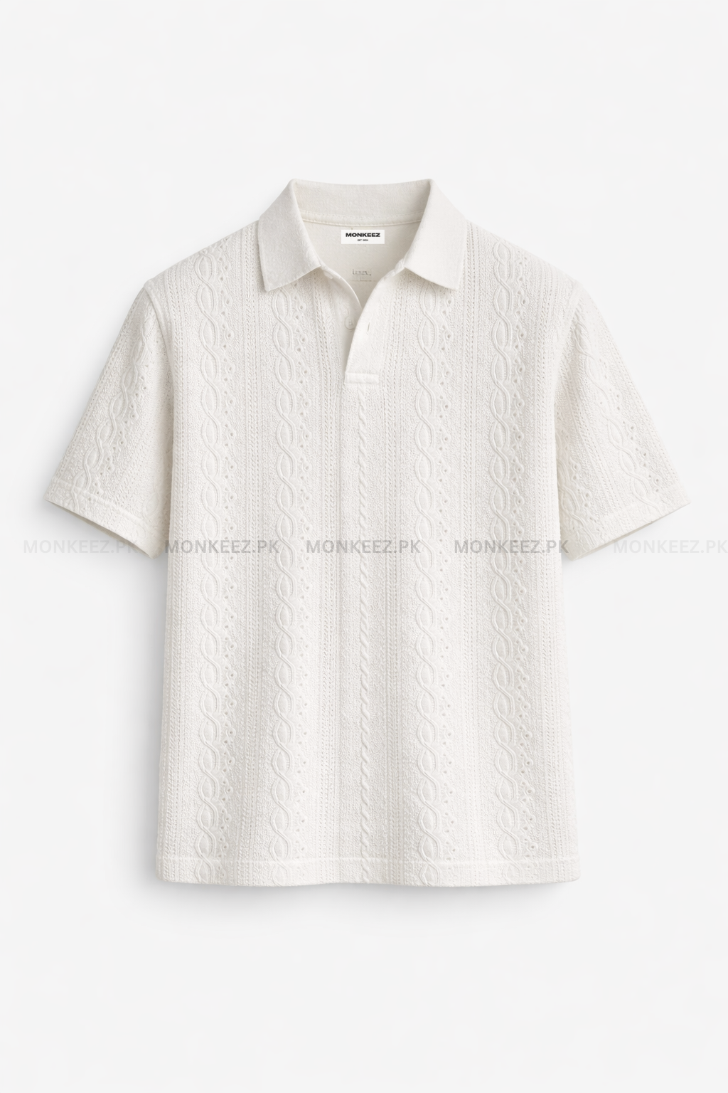 JOHNY COLLAR KNITTED EMBOSED POLO - WHITE (JP#2)
