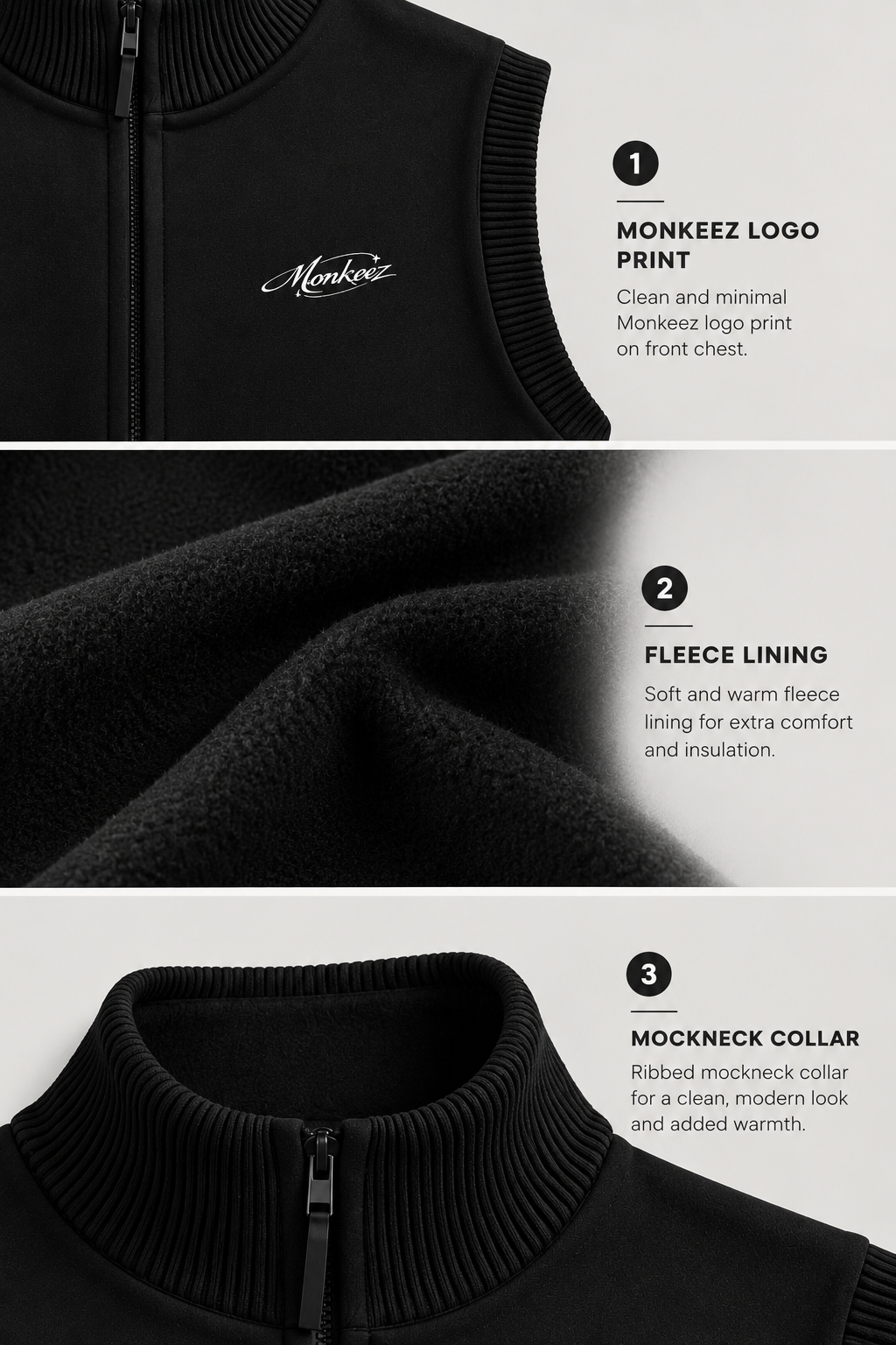 SLEEVELESS ZIPPER MOCKNECK | BLACK | UNISEX