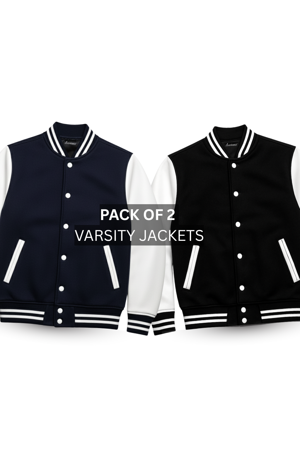 PACK OF 2 BLACK AND NAVY-BLUE BASEBALL VARSITY JACKET - UNISEX