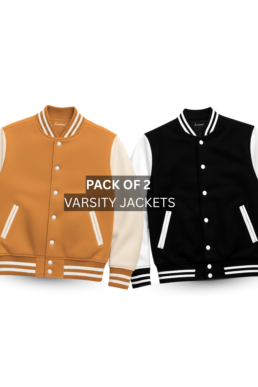 PACK OF 2 BLACK AND MUSTARD BASEBALL VARSITY JACKET - UNISEX
