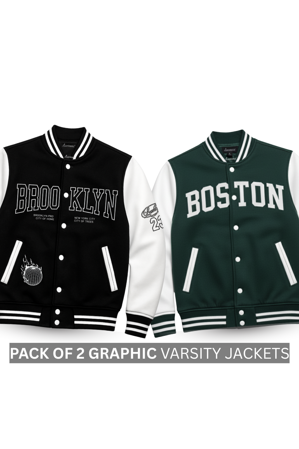 PACK OF 2 GRAPHIC BROOKLYN AND BOSTON BASEBALL VARSITY JACKET - UNISEX