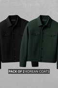 Pack Of 2 Black & Dark Green Korean Fleece Minimalist Jacket - Unisex