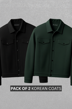 Pack Of 2 Black & Dark Green Korean Fleece Minimalist Jacket - Unisex