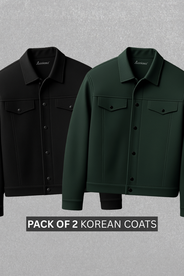 Pack Of 2 Black & Dark Green Korean Fleece Minimalist Jacket - Unisex