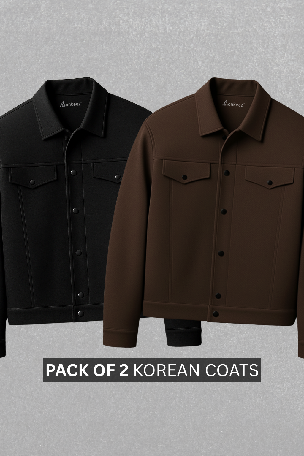 Pack Of 2 Black & Brown Korean Minimalist Jacket - Unisex