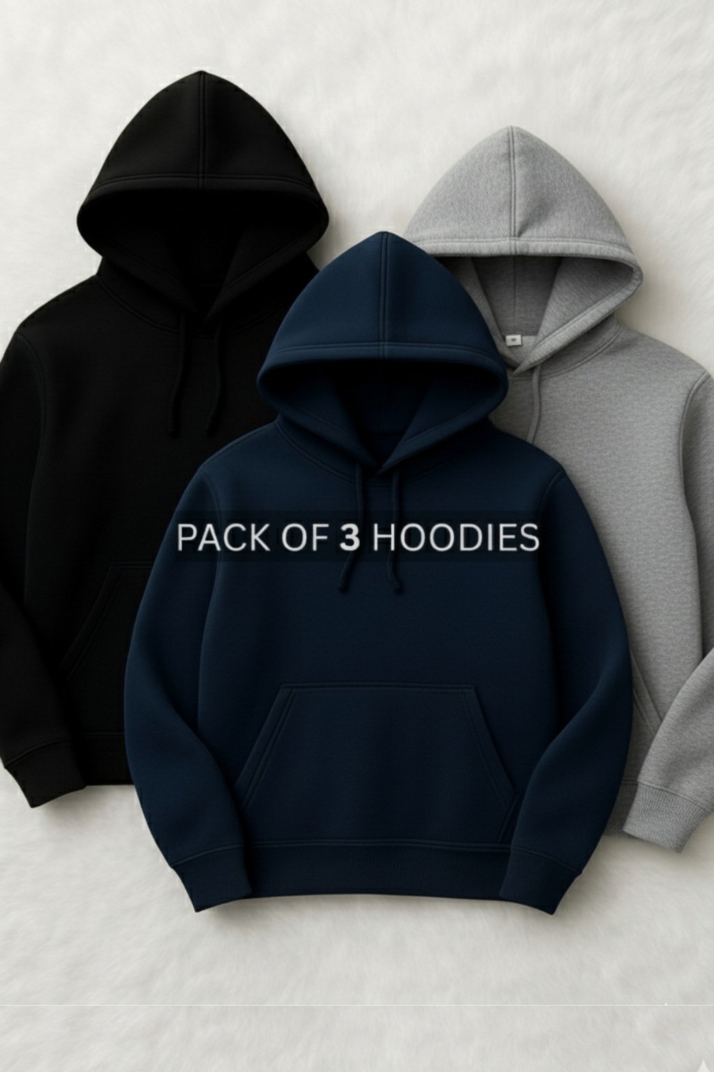 PACK OF 3 NAVY BLUE , HYDER GRAY & BLACK CLASSIC PULLOVER HOODIE