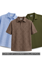 COMBO OF 3 JOHNY COLLAR KNITTED EMBOSED POLO - UNISEX