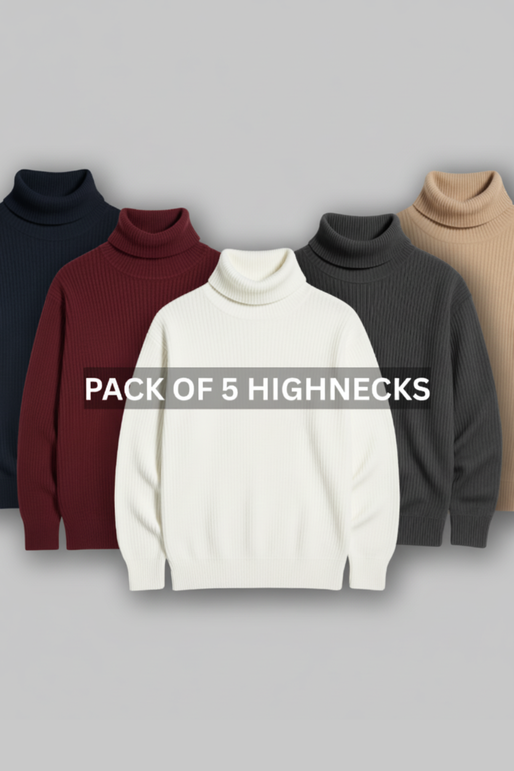 PACK OF 5 RIBBED & BOTTOM HIGHNECKS