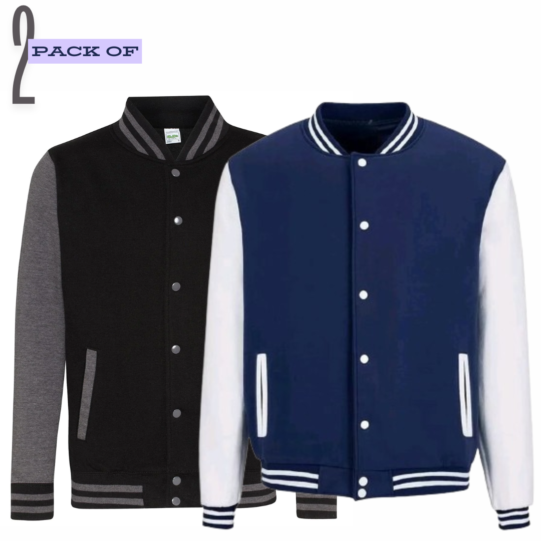 PACK OF 2 NAVY BLUE & CHARCOAL VARSITY JACKET