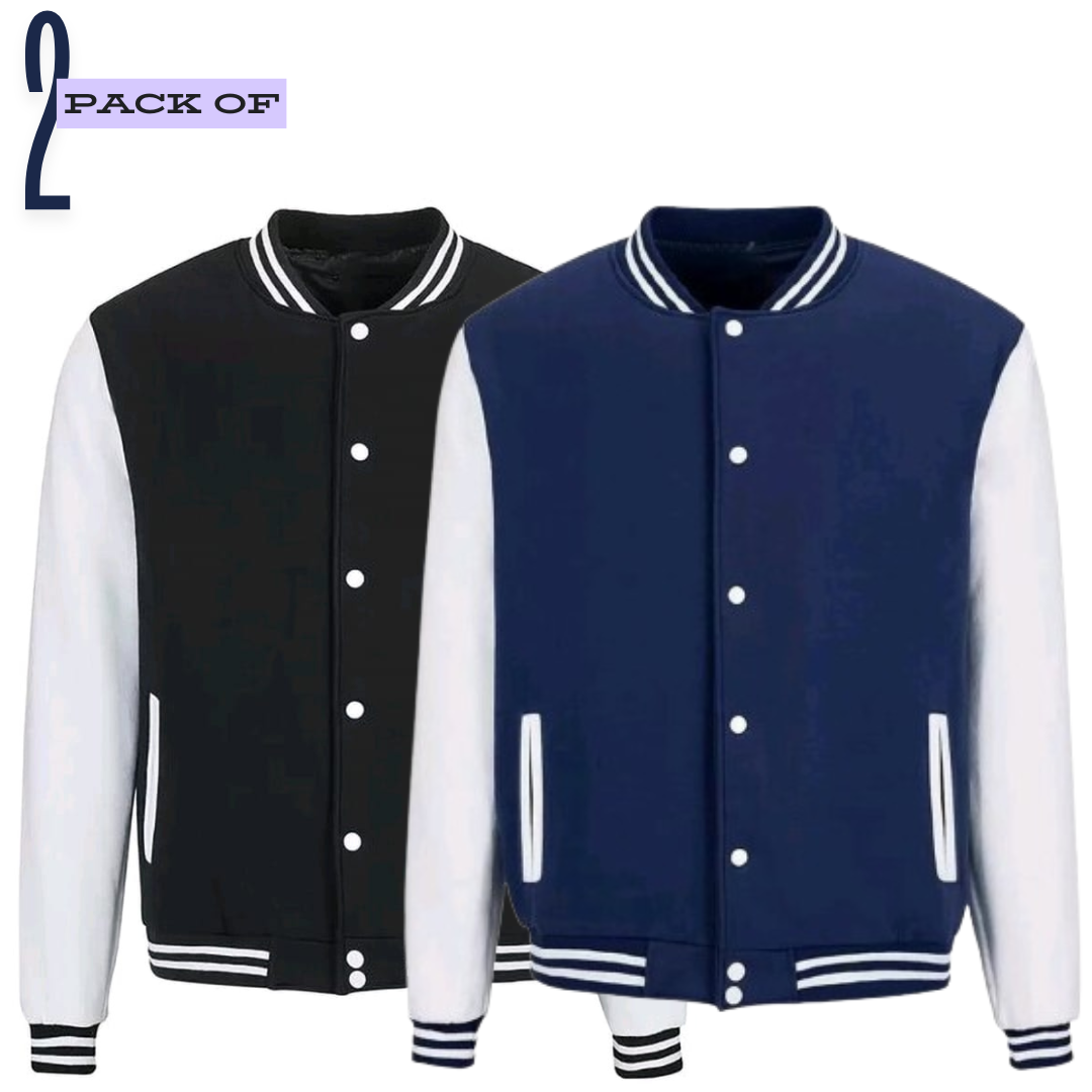 PACK OF 2 NAVY BLUE & BLACK VARSITY JACKET