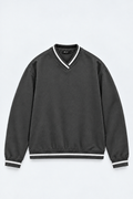 V-NECK VARSITY SWEATSHIRT | CHARCOAL | UNISEX