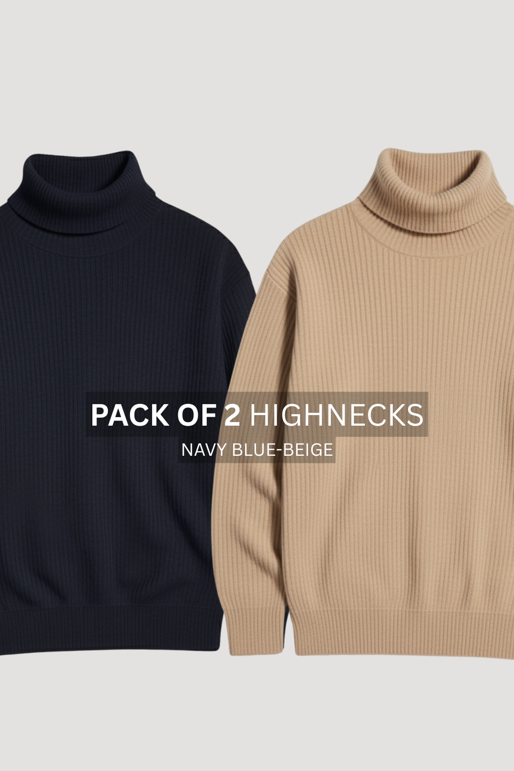 PACK OF 2 NAVY BLUE & SKIN RIBBED & BOTTOM HIGHNECK