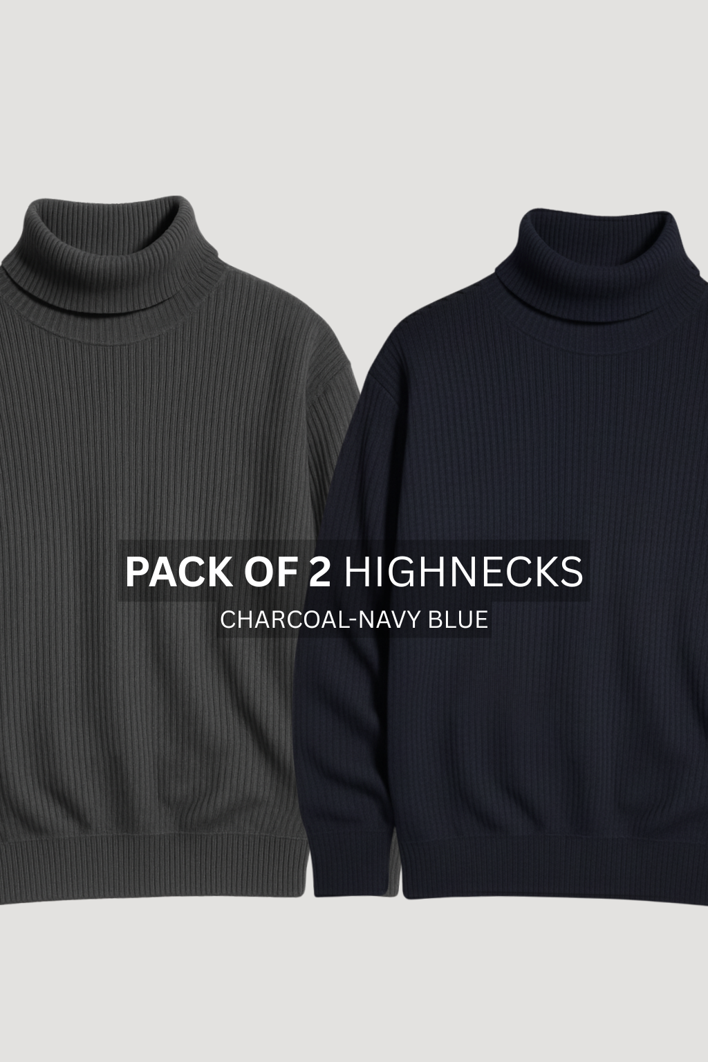 PACK OF 2 NAVY BLUE & CHARCOAL RIBBED & BOTTOM HIGHNECK
