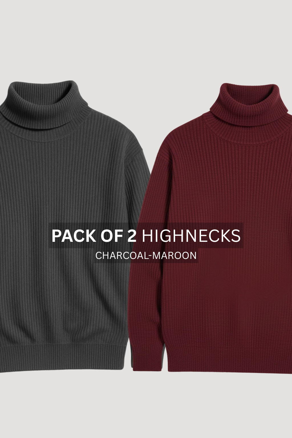 PACK OF 2 MAROON & CHARCOAL RIBBED & BOTTOM HIGHNECK