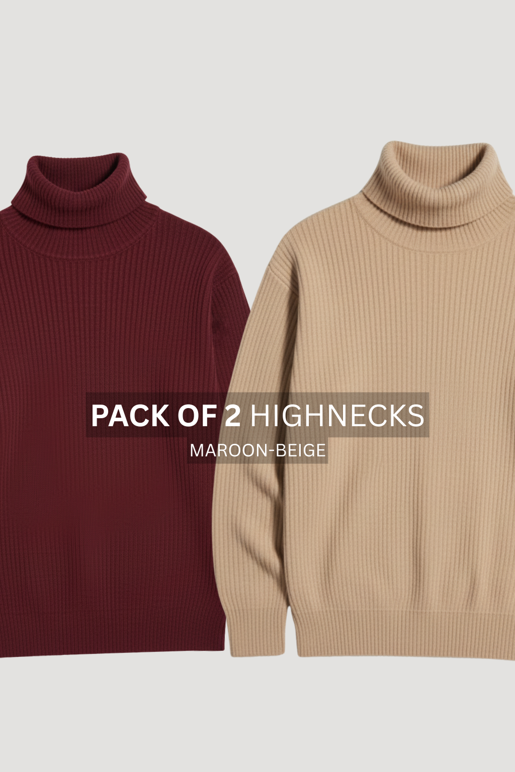 PACK OF 2 MAROON & SKIN RIBBED & BOTTOM HIGHNECK