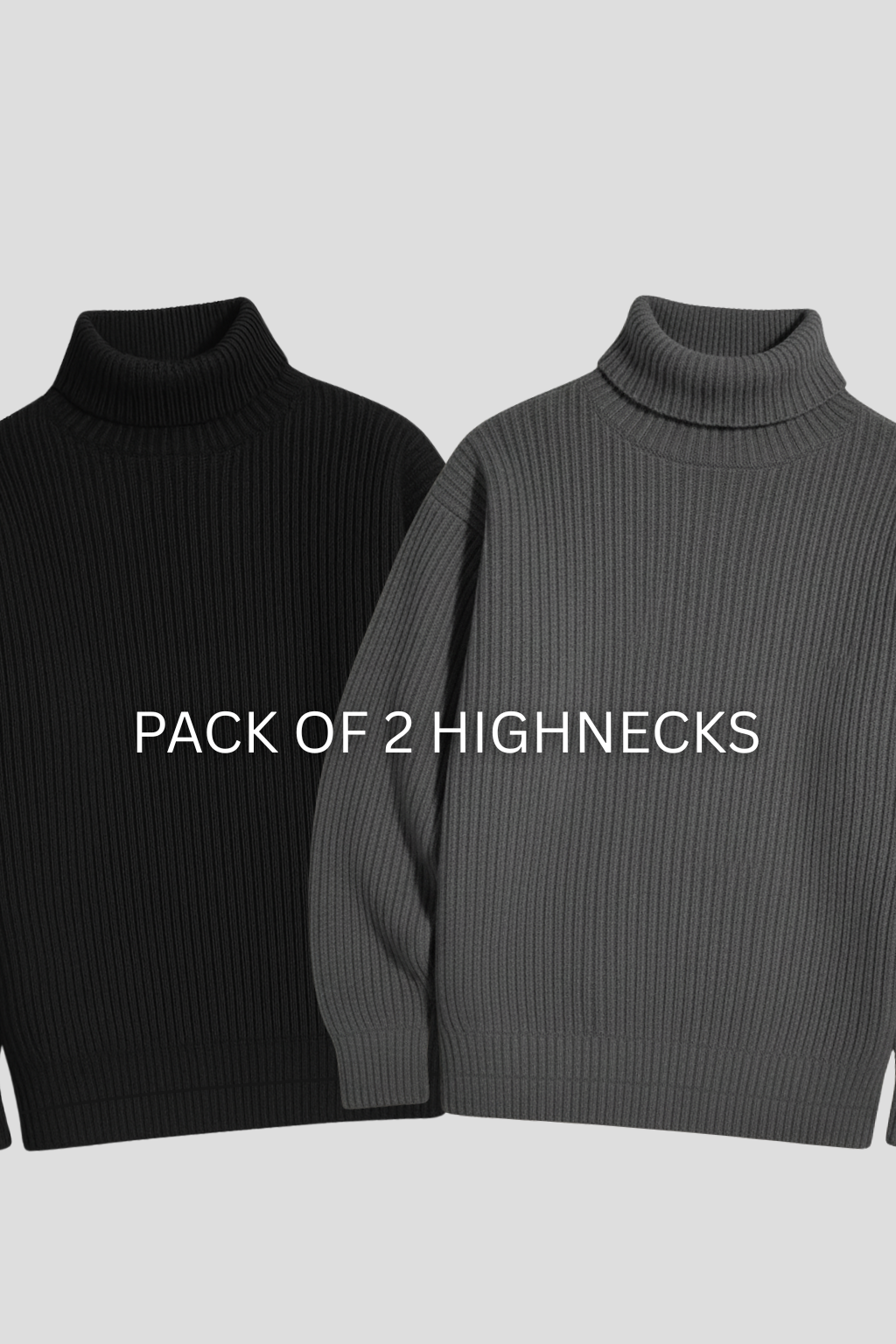PACK OF 2 CHARCOAL & BLACK RIBBED & BOTTOM HIGHNECK – UNISEX