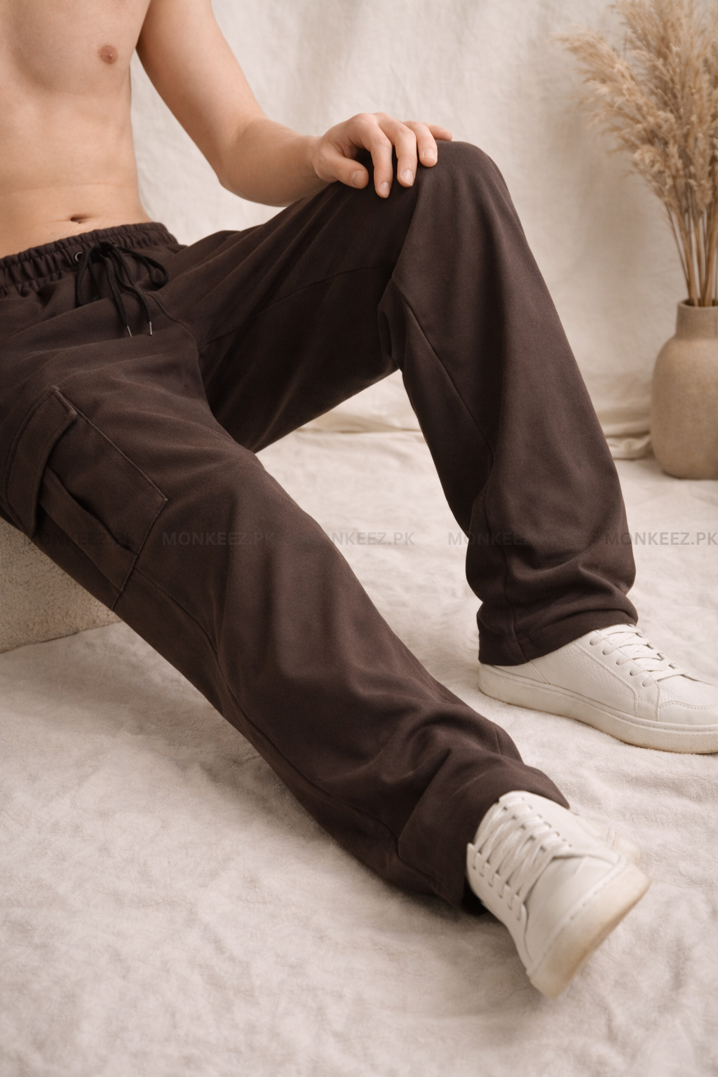 Combo Of 3 - Plain Stripe Line Wide Bottom Trouser  Beige/Black/Brown - UNISEX