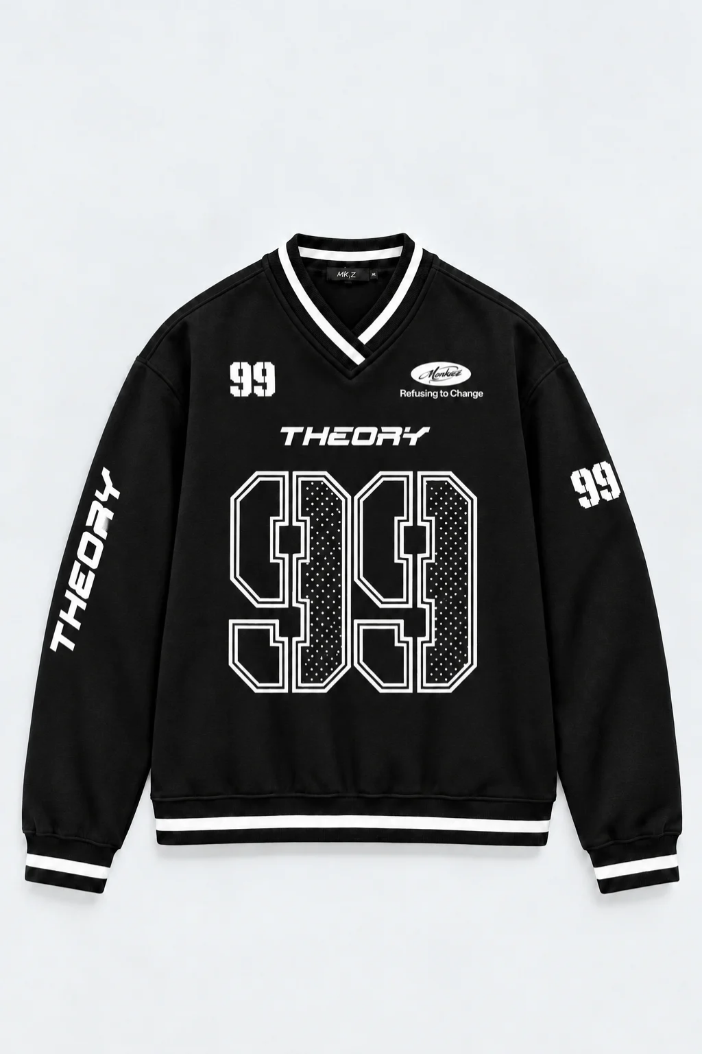 THEORY 99 GRAPHIC | V-NECK VARSITY SWEATSHIRT | BLACK | UNISEX